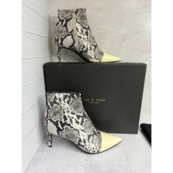 RAG & BONE Ankle Boot Black &‎ White Snakeskin Stiletto Size 39 EU/ 9 US New - Picture 5 of 10